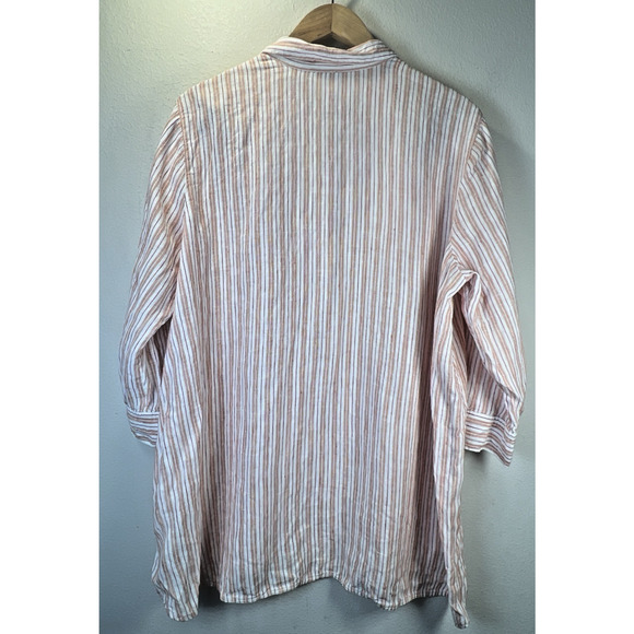 J Jill Love Linen 100% Linen Popover Orange Stripe Tunic Top Large Lagenlook - Picture 8 of 12